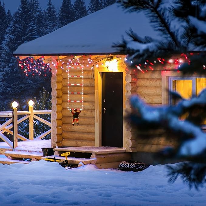 Toodour LED Christmas Light - 2.5FT Christmas Decorative Ladder Lights with Santa Claus, Xmas Decorations Light for Indoor Outdoor, Window, Garden, Home, Wall, Xmas Tree Decor - White & Red