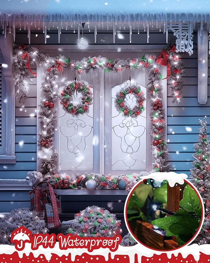 Minetom Red Green White Christmas Lights, 66ft 200 LED Outdoor Christmas Tree Lights with Remote, 8 Modes String Lights Plug-in Mini Xmas Tree Lights with Timer for Outside Party Decor