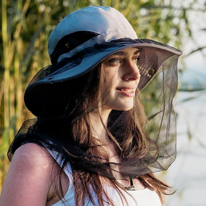 CAMOLAND Sun Hat with Removable Mesh Head Net Safari Hat Outdoor UV Protection