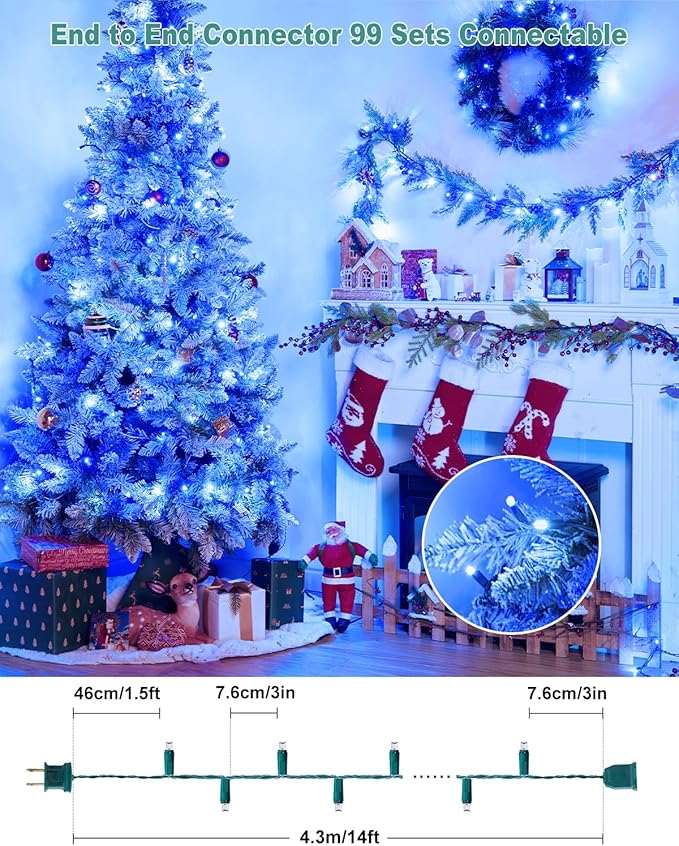 LED Christmas Mini String Lights, 14 Feet 50LEDs F5 Blue White Mini Lights, Connectable Christmas Tree Lights for Wreath Garland Holiday Party Wedding Outdoor Indoor Christmas Decoration, Green Wire