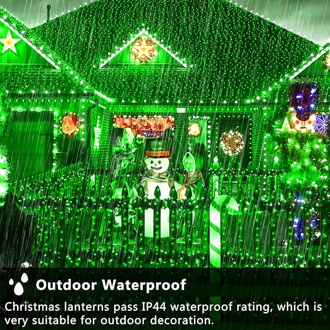 XURISEN Christmas Lights Outdoor 197FT 500 LED Green Wire String Lights 8 Modes with Timer Memory Waterproof Fairy Light Plug in for Xmas Tree Wedding Yard Party Holiday Decorations(Green)