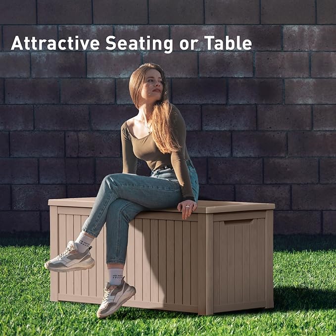 DRATO 180 Gallon Deck Box, Waterproof Resin Large Outdoor Storgae Box for Patio Furniture, Patio Cushions, Gardening Tools, Pool Supplies, Lockable