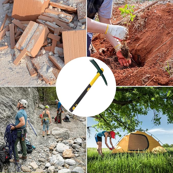 4 Pack 15 Inch Mattock Hoe, Steel Forged Pickaxe with Fiberglass Handle, Weeding Pick Axe, Hand Digging Mattock for Camping, Prospecting, Weeding