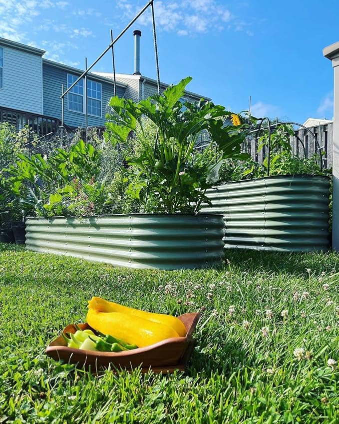 Vego garden 32" Extra Tall Raised Garden Bed Kits, 9 in 1 Modular Raised Planter Box for Vegetables Flowers Fruits Oval Metal Raised Garden Bed- Olive Green