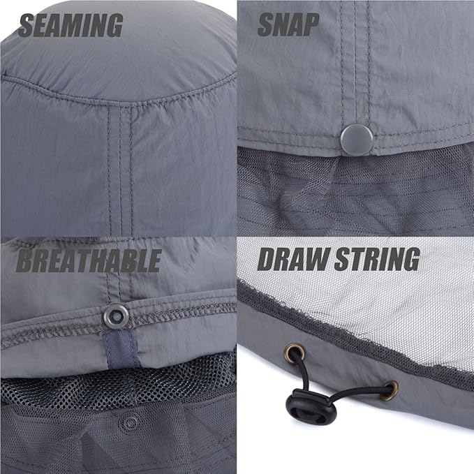 USHAKE Head Net Hat, Safari Hat Sun Hat Bucket Hat with Hidden Net Mesh