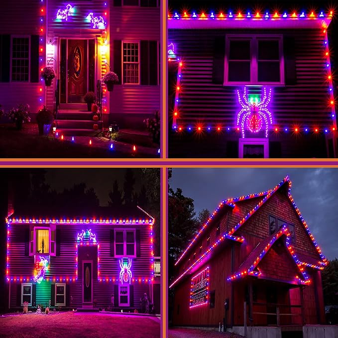 kemooie 500 LED Halloween Lights, 164FT 8 Lighting Modes Plug in Waterproof Fairy Lights for Outdoor Tree Party Garden Balcony Halloween Decorations (Purple and Orange)