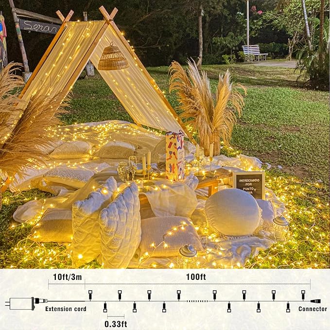 100FT 300 LED Christmas Lights Outdoor, Plug in Christmas String Lights Indoor, Waterproof & 8 Modes & Timer Function, Connectable Fairy Twinkle Light for Bedroom Patio Wedding Decor, Warm White