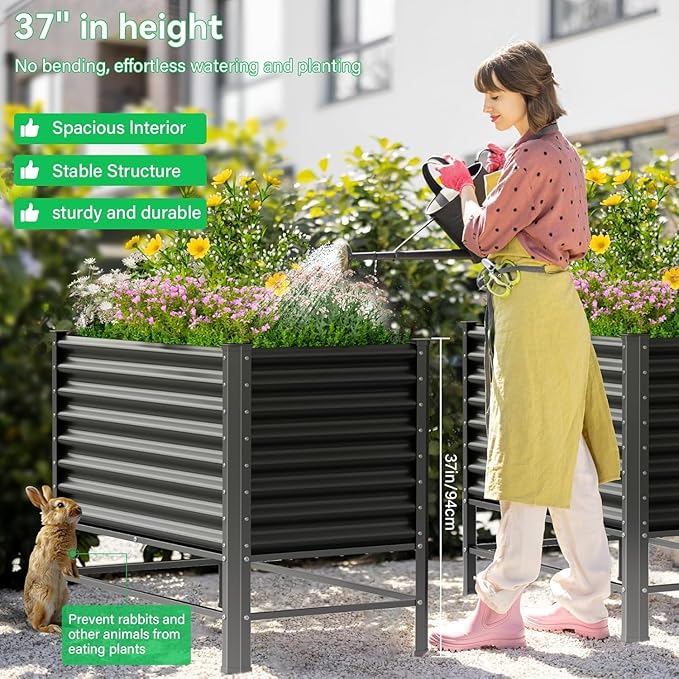 Galvanized Raised Garden Bed with Legs,48×24×37in Large Metal Elevated Raised Planter Box ,Raised Garden Bed,900lb Capacity with Drainage Holes for Vegetables Lawn Green Flowers, Fruits, Terrace