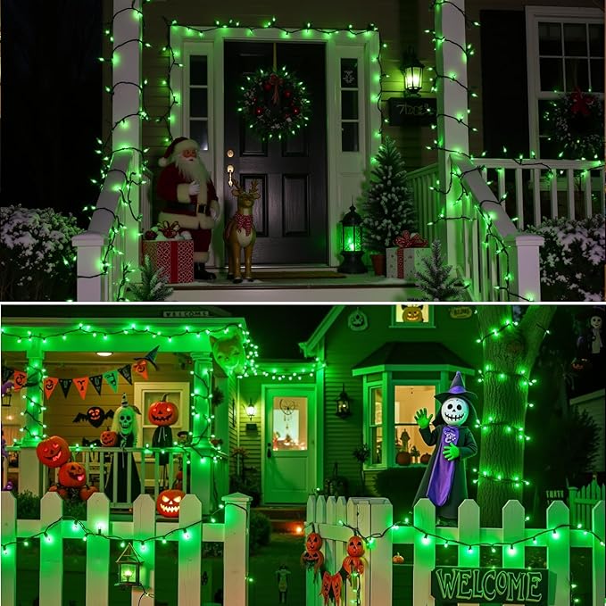 13FT 50-Count Green Halloween Lights, Incandescent Mini String Lights with Green Wire, Connectable St Patrick's Day Decorations Lights Waterproof for Indoor Outdoor Tree Garland Xmas Holiday