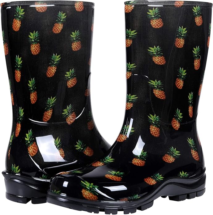 Asgard Women's Mid Calf Rain Boots Printed Waterproof Rubber Boots Short Garden Shose