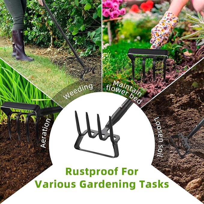 Weeding Hoe Garden Tool, 2 in 1 Stirrup Hoe and Cultivator with 73 inch Adjustable Long Handle, Heavy Duty Metal Garden Action Scuffle Hoes for Efficient Weeding Soil Aeration Small Weeder Tool