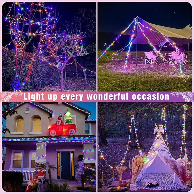 800 LED Christmas Lights Outdoor Indoor, String Lights for Outside with 8 Modes Waterproof, Plug in Twinkle Light Clear Wire for Xmas Tree, Patio, Garden, Party Decorations, Multicolor