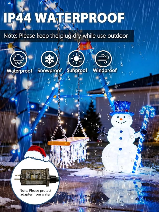 Voice Controlled Christmas Lights with Remote, 99 FT 300 LED String Lights Indoor Outdoor with 12 Modes 3 Timers, Dimmable Twinkle Light Plug in Waterproof for Xmas Tree Party Decor, White and Blue