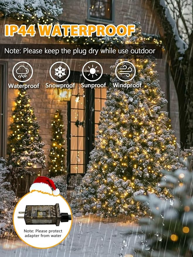 Voice Controlled Christmas Lights with Remote, 132 FT 400 LED String Lights Indoor Outdoor with 12 Modes 3 Timers, Dimmable Twinkle Light Plug in Waterproof for Xmas Tree Party Decor, Warm White