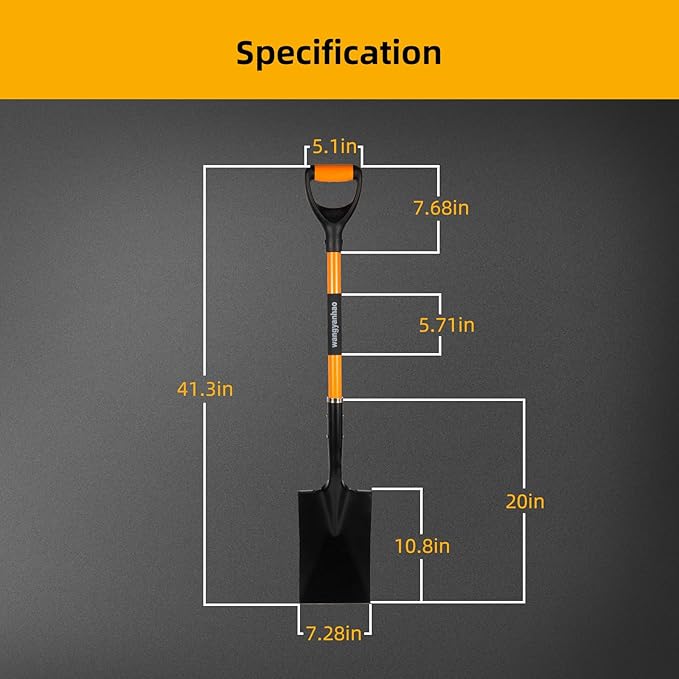 Spade Garden Shovel, Steel Flat Spade with Ergonomic D-Handle, Sharp Blade Square Shovel for Lawn Edging, Digging, Heavy Duty Yard Tool, Easy Cuts in Grass and Turf