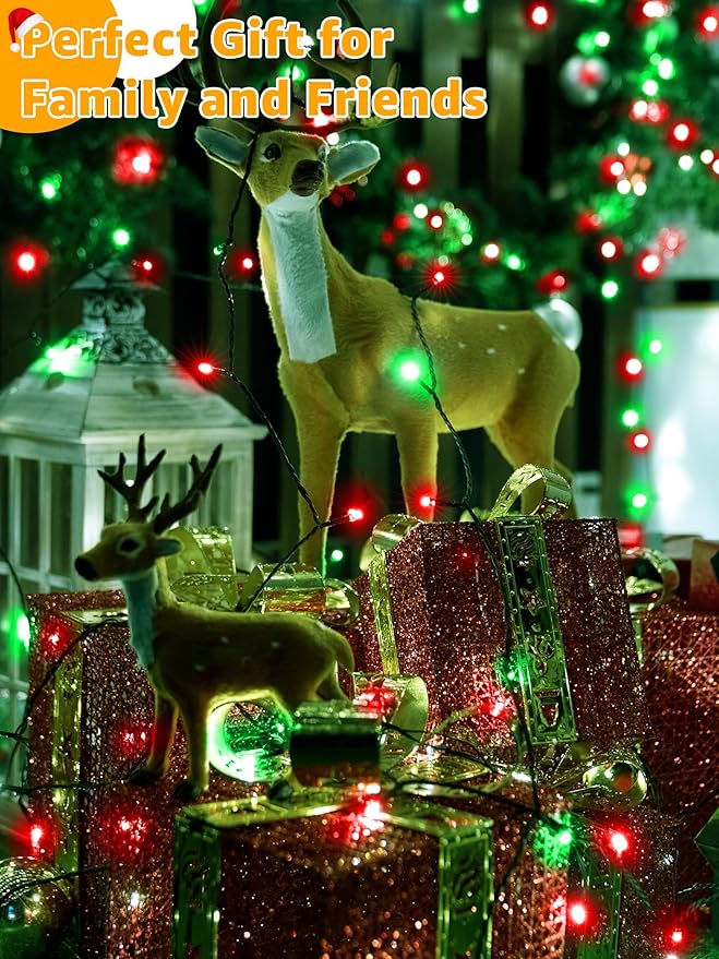 500 LED 164 FT Christmas Lights, Waterproof Outdoor String Lights with Remote and Timer, Christmas Tree Lights with 8 Modes Dimmable, Fairy Lights for Holiday Decor (Red and Green)