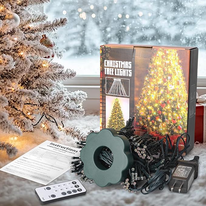 Christmas Tree Lights - 400 LEDs 9.8FT x 16 String Lights with Memory Function & 8 Modes, Fairy Lights with Remote Control & Timer for Christmas Tree Decorations - Multicolor