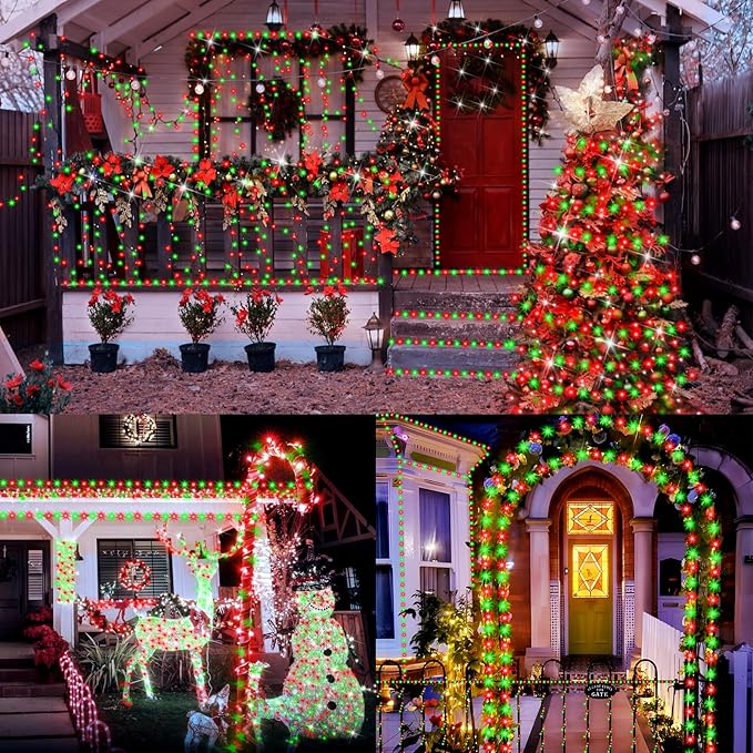 XURISEN 551FT 1400 LED Christmas Lights Outdoor Green Wire String Lights 8 Modes with Timer Memory Waterproof Fairy Light Plug in for Xmas Tree Wedding Yard Party Holiday Decorations(Red+Green)