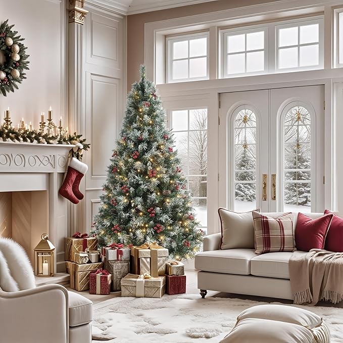 Pre-Lit Artificial Christmas Tree with Lights 9ft - Arbol De Navidad Con Luces, Holiday Party Decorations Indoor with 2270 Branch and 900 Warm LED, Easy Assembly, Metal Reinforced Base