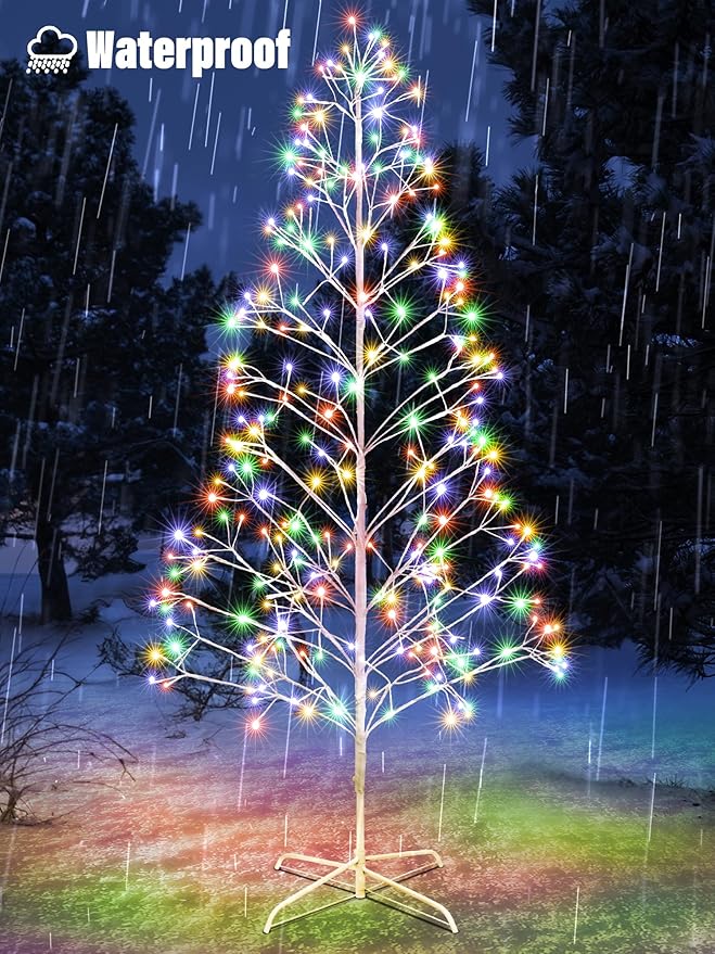 7.5ft Height Decorated Christmas Tree with Lights - 336 LED 2 in 1 Artificial Christmas Tree Lighted Outdoor Display with Remote Control+ Multi Mode+Memory+Timer Function (Warm White+Mulitecolor)