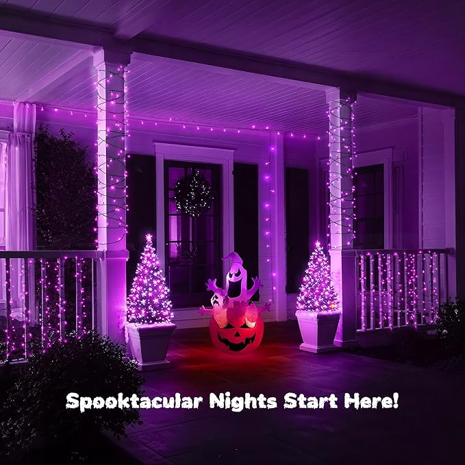WBao Halloween Lights 500LED 174ft, Super Bright LED Halloween String Lights with UL Certified, 8 Lighting Modes, Timer, Memory & Waterproof for Indoor Outdoor Holiday Party Decorations, Purple