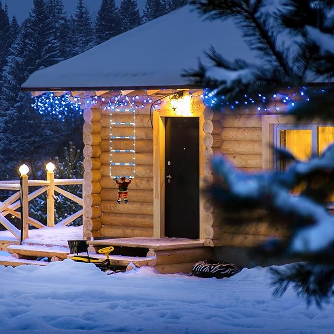 Toodour LED Christmas Light - 2.5FT Christmas Decorative Ladder Lights with Santa Claus, Xmas Decorations Light for Indoor Outdoor, Window, Garden, Home, Wall, Xmas Tree Decor - White & Blue