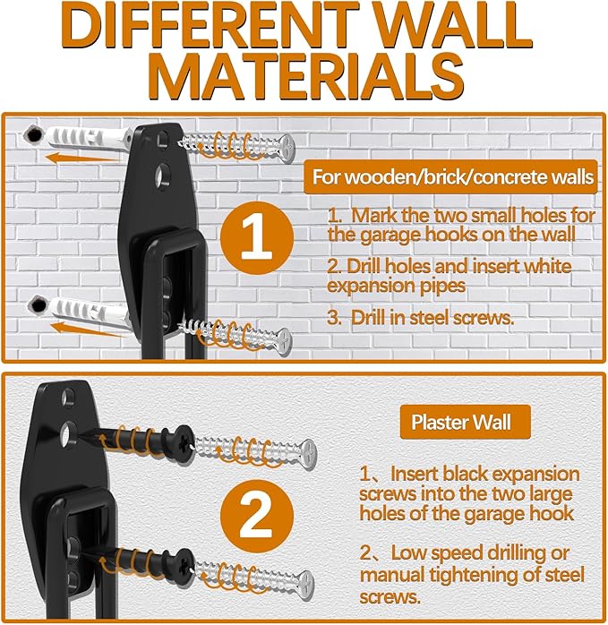 3-H Garage Wall Hooks 31 Pack, Garage Hooks Heavy Duty with Extra Welding Spots, Garage Organizer for Garden, Lawn, Yard Tools, Chairs, Ladders, Weed Eater, Shovel, Blower(Oranger)