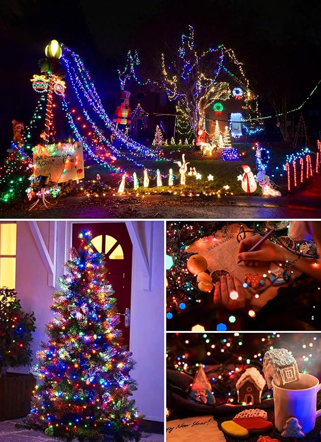 Minetom Christmas Lights, 128ft 400 LED Outdoor Christmas Tree Lights with Remote, 8 Modes String Lights Plug-in Mini Xmas Tree Lights with Timer for Outside Party Decor, Multicolor