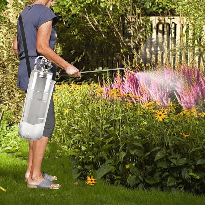 Hand Pump Sprayer Stainless Steel Sprayer for Indoor and Outdoor 2 Gallon Sprayer 20 in Wand 3.3 FT Hose