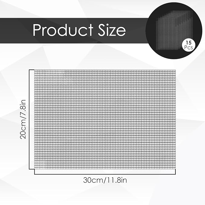 15 Pack Flower Pot Hole Mesh Pad, 11.8 * 7.8 Inch Bonsai Pot Mesh Plant Drainage Mesh Hole Screens Gasket Keep Soil from Flowing Away (Black)