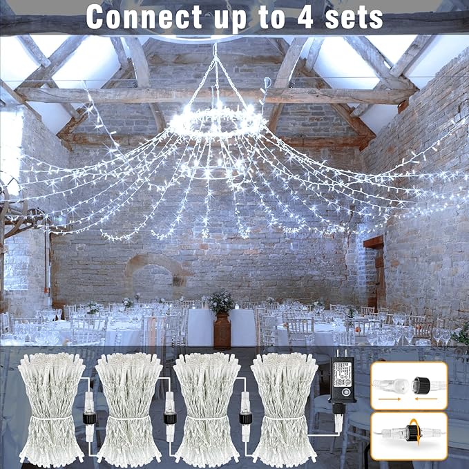 Christmas Lights Indoor, 132FT 400 LED Outdoor String Lights with 8 Modes Waterproof, Plug in Fairy Twinkle Lights Clear Wire for House Bedroom Patio Window Garden Wedding Decorations