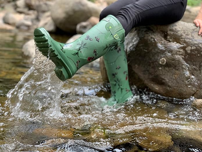 Rongee Rain Boots for Women Waterproof Garden Outdoor Mud Boots Printed with Adjustable Buckle