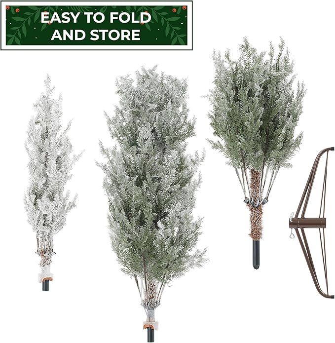 Casafield 7.5FT Pre-Lit Sparse Flocked Pine Artificial Holiday Christmas Tree with Sturdy Metal Stand