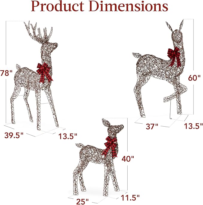 Best Choice Products 6.5ft 3-Piece Large Lighted Christmas Deer Family Set, Outdoor Yard Decoration with 385 LED Lights, Stakes, Zip Ties - Rattan