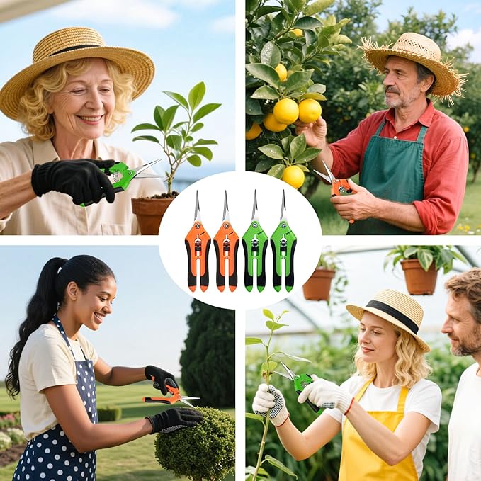4 Pack Garden Shears, Stainless Steel Shears Gardening Tools, Scissors, Garden Clippers, Pruning Shears for Gardening Shears & Scissors (Orange Green)