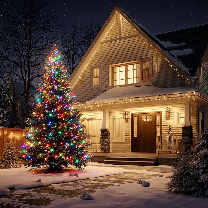 TW SHINE Christmas Lights, 600 LED 196FT Christmas String Lights Plug-in with 8 Modes Timer and Remote, Waterproof Outdoor Decorations for Bedroom Wedding Party Yard Tree Decor, Multi-Colored