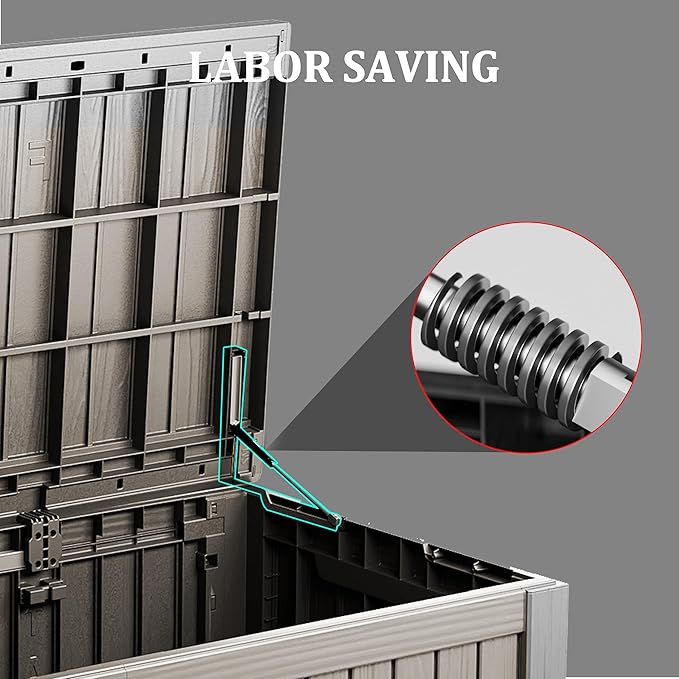 TARKARI 180 Gallon Lockable Resin Deck Box, Waterproof & UV-Resistant Outdoor Storage Box for Outdoor Cushion Storage, Garden Tools & Pool Accessories Storage, Gray