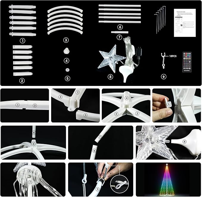 7.5FT Smart Cone Christmas Tree, Multicolor Prelit Outdoor Christmas Tree Lights with Star, Music Sync, App & Remote Control, LED Light Show Tree for Indoor Outdoor Decorations