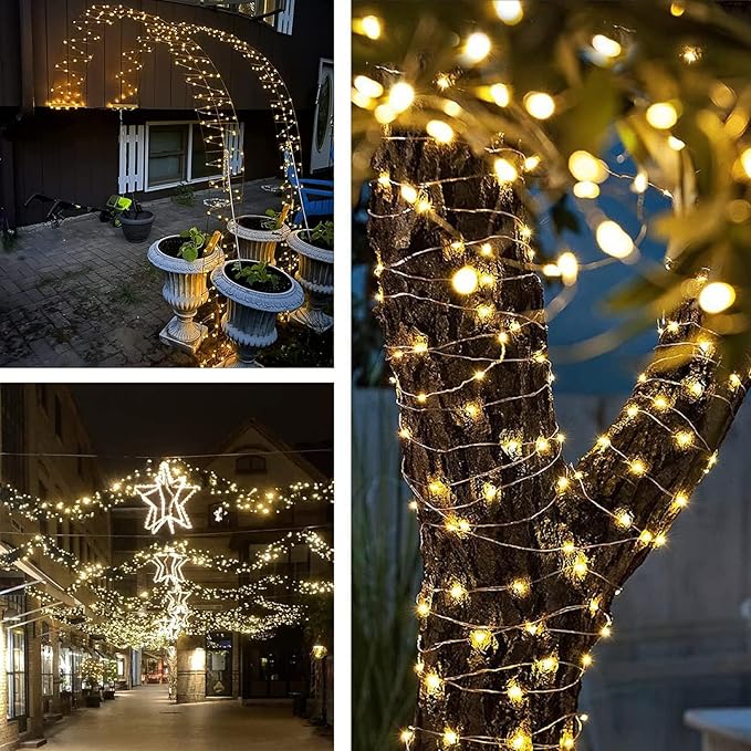 4-Pack Solar String Lights for Outside, Total 400LED Solar Christmas Lights Waterproof, Outdoor Twinkle Light Copper Wire 8 Modes Fairy Light for Xmas Tree Garden Party Wedding Decor (Warm White)