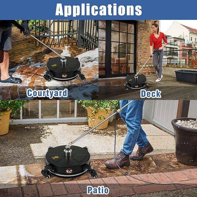 JANZ Pressure Washer Surface Cleaner with 4 Wheels,Ideal for Driveways,Sidewalks,Patios,Decks Cleaning (14 Inch Black)
