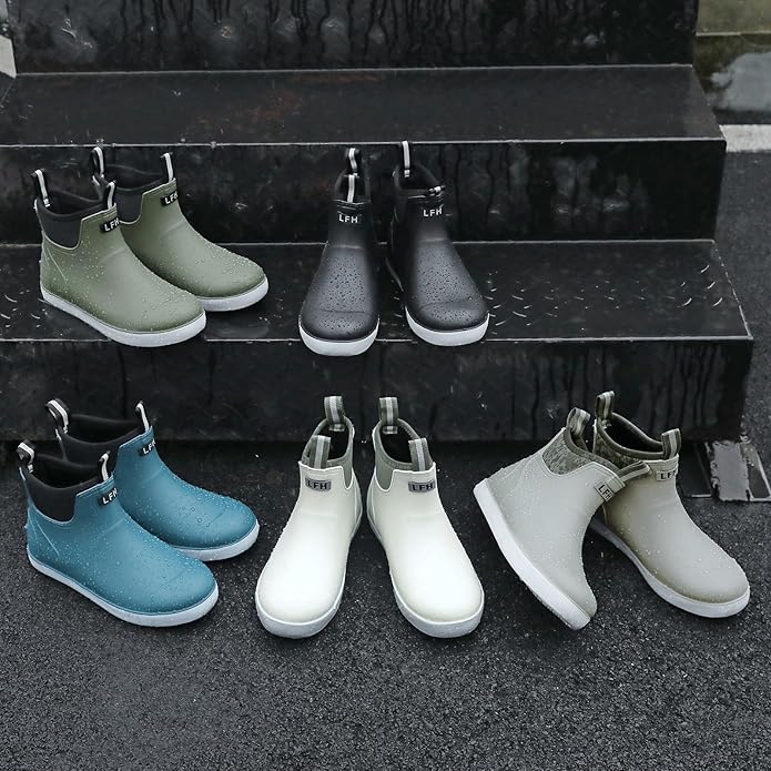 Mens Deck Boots, Saltwater Fishing Booties Rubber Waterproof Ankle Rain Boots, High-performance Footwear Chelsea Boots for Gardening Fishing Boating Camping Sailing