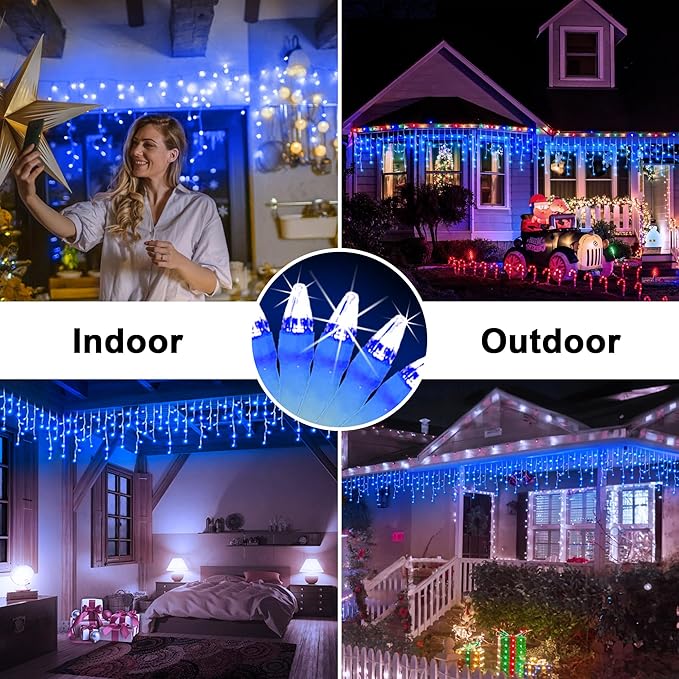 132FT LED Christmas Lights Outdoor with 280 Drops, Christmas Decorations Hanging Lights 980 LED 8 Modes, Outsite Fairy String Lights for Wedding Party Holiday Winter Wonderland Decorations Blue