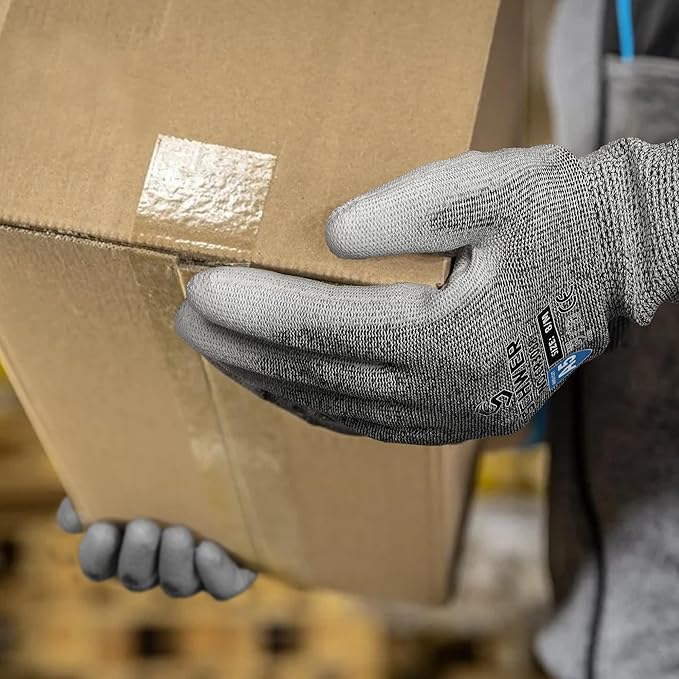 Schwer 12 Pairs ANSI A5 Cut Resistant Work Gloves, Cut Proof Gloves with PU Coating, Used for Metal Fabrication, WoodWorking, Construction, Non Slip, Durable, L, CR3088