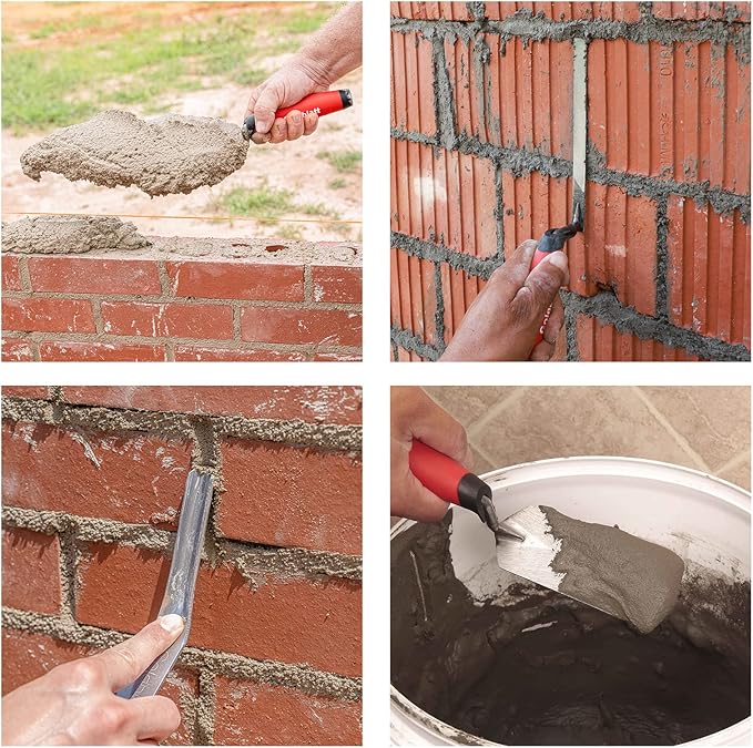 Goldblatt 6PCS Masonry Hand Tool Set - 11" x 5-1/2" Philadelphia Brick Trowel, 2PC Pointing Trowel, 5" x 2" Margin Trowel, 1/2" Tuck Pointing Trowel, 5/8” x 1/2” Convex Brick Jointer