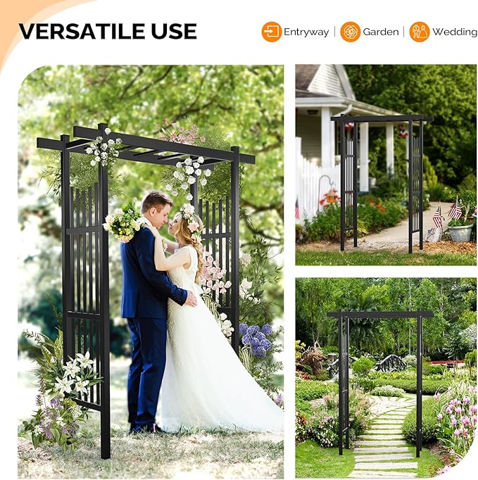 VINGLI Garden Arbor, PVC Wedding Arch for Ceremony Party, Garden Trellis for Climbing Plants Outdoor, Arch Backdrop Stand for Garden, Backyard, Lawn, Wedding (Black)