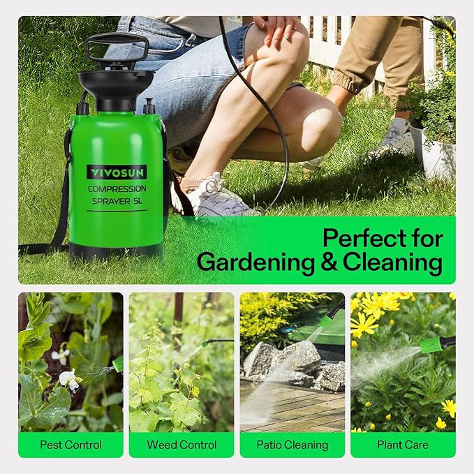 VIVOSUN 1.35-Gallon Pump Sprayer, Pressurized Lawn & Garden Sprayer with Adjustable Shoulder Strap, for Plants Spraying, Garden Watering and Household Cleaning