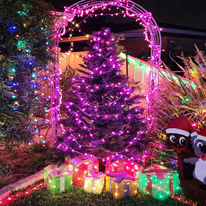 100FT 300 LED Christmas Lights Outdoor, Plug in Christmas String Lights Indoor, Waterproof & 8 Modes & Timer Function, Connectable Fairy Twinkle Light for Bedroom Patio Wedding Party Decor, Pink