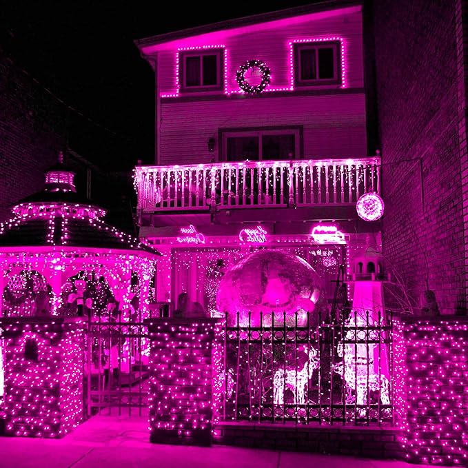 weillsnow Pink Christmas Lights Outdoor, 164 FT 500 LED String Lights Plug in, 8 Modes Waterproof Fairy Lights for Valentines Day, Christmas, Party, Wedding, Bedroom, Garden Decorations