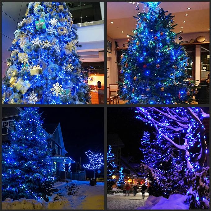 YULETIME 200 Blue Christmas Lights, Pack of 2 Strands of 21 ft 100 Count UL Certified Mini String Light (Blue - Green Wire)