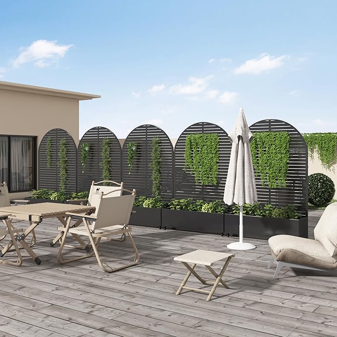 Casaphoria Metal Raised Garden Bed with Trellis and Wheels, 72"x47"x16" Arched Planter Box for Climbing Plants, Vegetables & Vines, Features Drainage Holes and Privacy Screen (Black-Louvered)